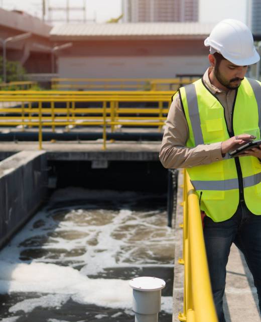 service engineer checking on waste water treatment plant with p service engineer checking on waste water treatment plant with p
